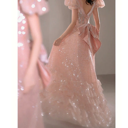 Superbe robe de soirée longue rose à paillettes en forme de cœur, tenue de bal, tenue d'anniversaire, C3587