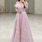 Gorgeous A Line Off The Shoulder Sequin Pink Long Evening Dress Prom Dresses Birthday Outfits C3588