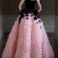 Pretty Ball Gown Straps Tulle Layers Long Pink Ruffles Prom Dresses Sweet 16 Dresses C3590