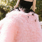 Pretty Ball Gown Straps Tulle Layers Long Pink Ruffles Prom Dresses Sweet 16 Dresses C3590