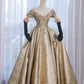 Pretty Ball Gown Off The Shoulder Gold Satin Long Ruffles Prom Dresses Sweet 16 Dresses C3591