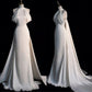 Elegant Mermaid High Neckline Satin Long White Wedding Dresses CC360