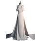 Chic Sheath High neckline Sleeveless Ivory Satin Long Wedding Dresses With Train C3605