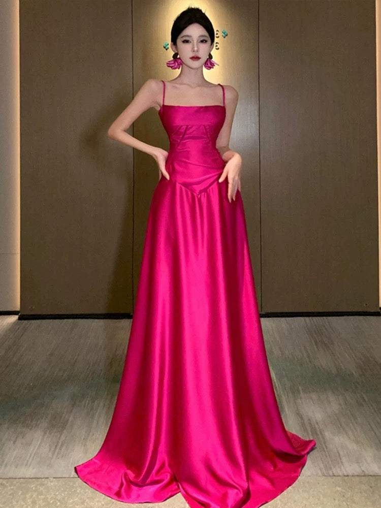 Gorgeous A line Spaghetti Straps Hot Pink Long Evening Dress Prom Dresses Birthday Outfits C3607