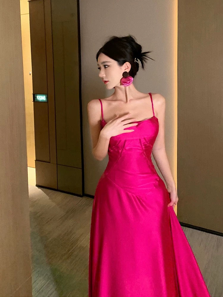 Gorgeous A line Spaghetti Straps Hot Pink Long Evening Dress Prom Dresses Birthday Outfits C3607