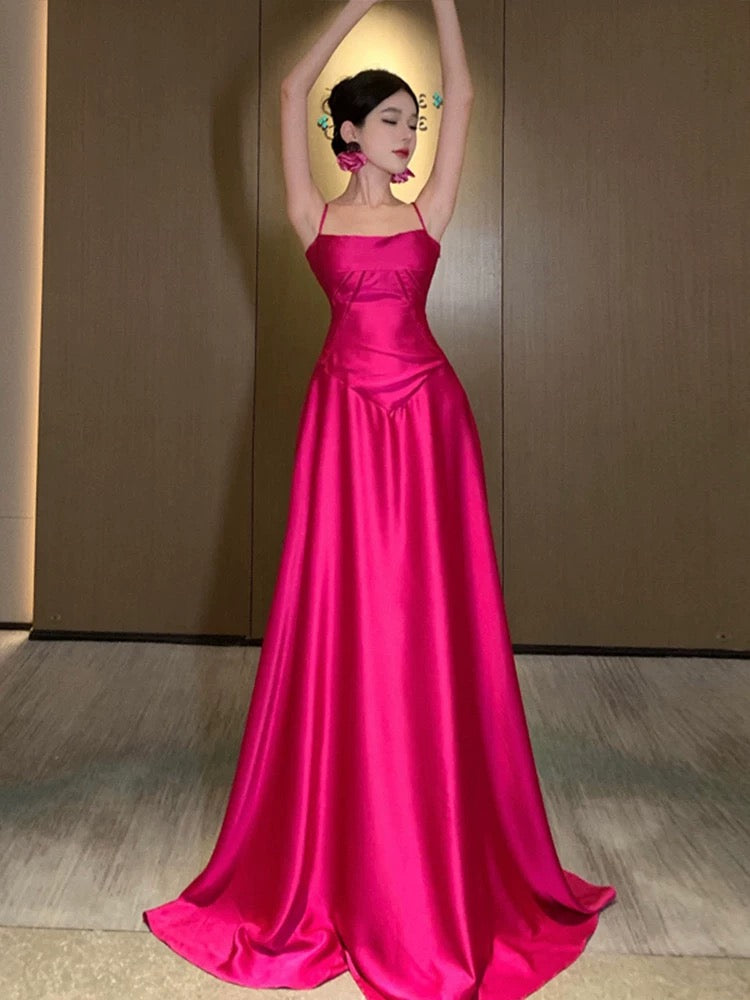 Gorgeous A line Spaghetti Straps Hot Pink Long Evening Dress Prom Dresses Birthday Outfits C3607