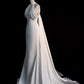 Robe de mariée sirène élégante en Satin, décolleté haut, longue, blanche, CC360