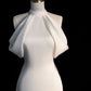 Elegant Mermaid High Neckline Satin Long White Wedding Dresses CC360