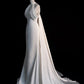 Elegant Mermaid High Neckline Satin Long White Wedding Dresses CC360