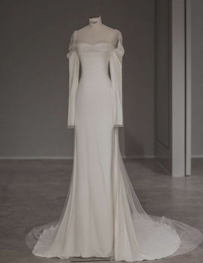 Robes de mariée longues en Tulle, élégantes, décolleté carré, sirène, CC361