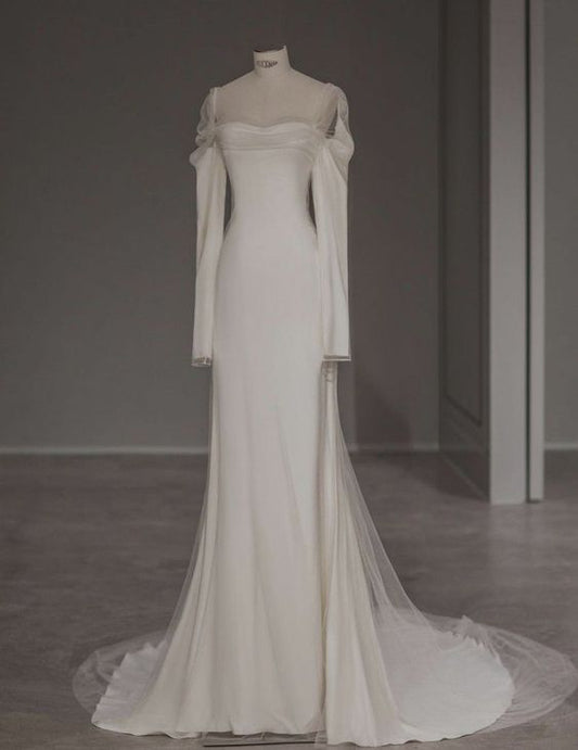 Robes de mariée longues en Tulle, élégantes, décolleté carré, sirène, CC361