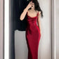 Vintage Mermaid Spaghetti Straps Burgundy Satin Long Floor Length Prom Dresses C3610