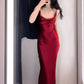 Vintage Mermaid Spaghetti Straps Burgundy Satin Long Floor Length Prom Dresses C3610