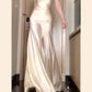 Vintage Mermaid Spaghetti Straps Champagne Satin Long Floor Length Prom Dresses C3611