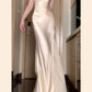 Vintage Mermaid Spaghetti Straps Champagne Satin Long Floor Length Prom Dresses C3611