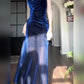 Superbe robe de soirée longue bleu marine à bretelles spaghetti et gaine, tenue de bal, tenue d'anniversaire, C3614