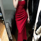 Gorgeous Sheath Spaghetti Straps Red Satin Evening Dress Prom Dresses Birthday Outfits C3617