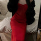 Gorgeous Sheath Spaghetti Straps Red Satin Evening Dress Prom Dresses Birthday Outfits C3617