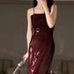 Gorgeous Mermaid Spaghetti Straps Burgundy Sequin Evening Dress Prom Dresses Birthday Outfits C3619