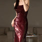 Gorgeous Mermaid Spaghetti Straps Burgundy Sequin Evening Dress Prom Dresses Birthday Outfits C3619