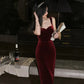 Gorgeous Mermaid Straps Burgundy Velvet Evening Dress Prom Dresses Birthday Outfits C3620