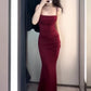 Gorgeous Mermaid Spaghetti Straps Burgundy Evening Dress Prom Dresses Birthday Outfits C3624