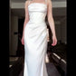 Vintage Mermaid Spaghetti Straps White Satin Long Birthday Dress Prom Dresses C3629