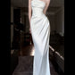 Vintage Mermaid Spaghetti Straps White Satin Long Birthday Dress Prom Dresses C3629