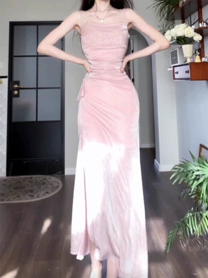 Sexy Sheath Spaghetti Straps Pink Sequin Evening Dress Prom Dresses Birthday Outfits C3639