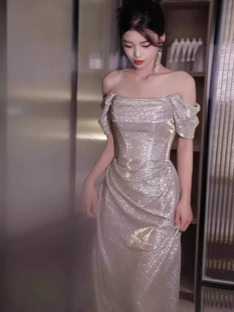 Robe de soirée longue sexy à épaules dénudées et paillettes, tenue de bal, tenue d'anniversaire, C3644