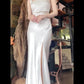 Sexy Mermaid Square Neckline White Slit Long Evening Dress Prom Dresses Birthday Outfits C3647