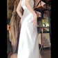 Sexy Mermaid Square Neckline White Slit Long Evening Dress Prom Dresses Birthday Outfits C3647