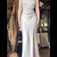 Sexy Mermaid Square Neckline White Slit Long Evening Dress Prom Dresses Birthday Outfits C3647