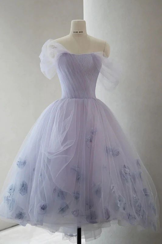 Robe de soirée en tulle à épaules dénudées lavande C365