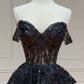 A-Line Sequin Tulle Short Prom Dress Black Homecoming Dress C366