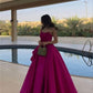 Robe de soirée longue en satin rose vif sans bretelles, jolie robe de bal à volants, ligne A C3688