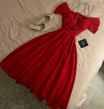 Robe de soirée vintage en satin rouge à bretelles spaghetti et perles, robe de bal C3691