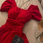 Robe de soirée vintage en satin rouge à bretelles spaghetti et perles, robe de bal C3691