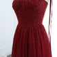 Robe de bal vintage à bretelles en tulle rouge et perles, longue robe de soirée, robes de bal C3693