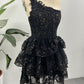 One Shoulder Sequined Appliqued Sheer Tulle A-Line Homecoming Dress C370