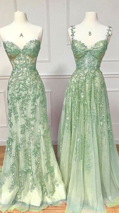 Robe de soirée sexy sirène en tulle vert menthe avec décolleté en cœur et dentelle C3727