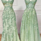 Sexy Mermaid Sweetheart Mint Green Tulle Lace Prom Dresses Party Evening Dress C3727