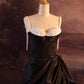 Vintage Ball Gown Spaghetti Straps Black Long Prom Dresses 1950s Retro Evening Dress C3735