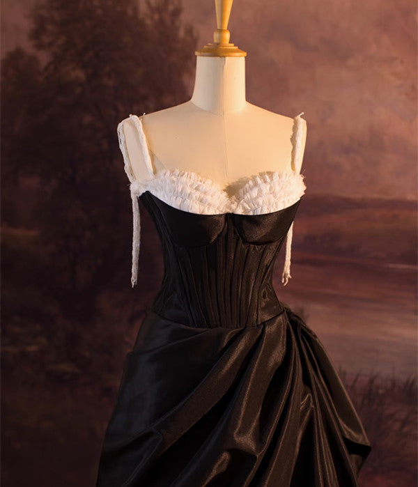 Vintage Ball Gown Spaghetti Straps Black Long Prom Dresses 1950s Retro Evening Dress C3735