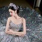 Vintage Ball Gown Strapless Sequin Silver Long Prom Dresses Layers Evening Dress C3739