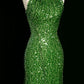 Sexy Sheath One Shoulder Green Sequin Prom Dresses Party Evening Dress With Beads C3745