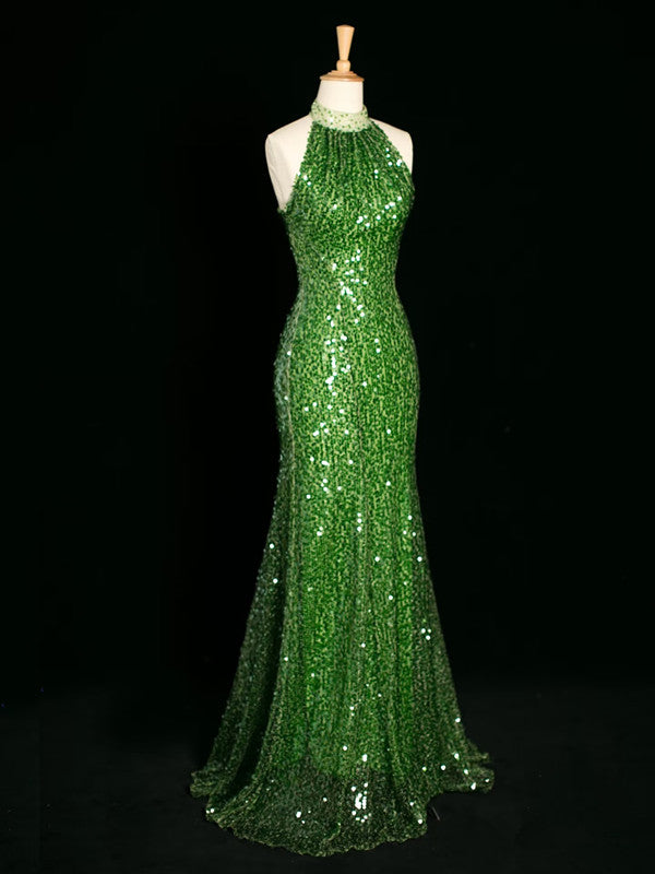 Sexy Sheath One Shoulder Green Sequin Prom Dresses Party Evening Dress With Beads C3745