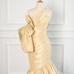 Sexy Mermaid One Shoulder Yellow Satin Long Prom Dresses Party Evening Dress With Bow C3749