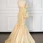 Sexy Mermaid One Shoulder Yellow Satin Long Prom Dresses Party Evening Dress With Bow C3749