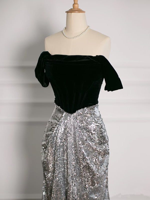 Robe de soirée sexy à volants et épaules dénudées en paillettes C3751